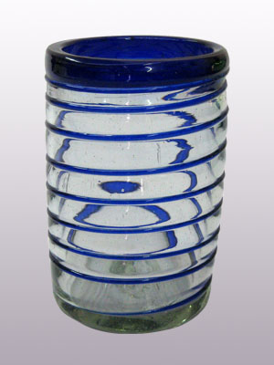 Ofertas / Juego de 6 vasos grandes con espiral azul cobalto / Éstos elegantes vasos cubiertos con una espiral azul cobalto darán un toque artesanal a su mesa.